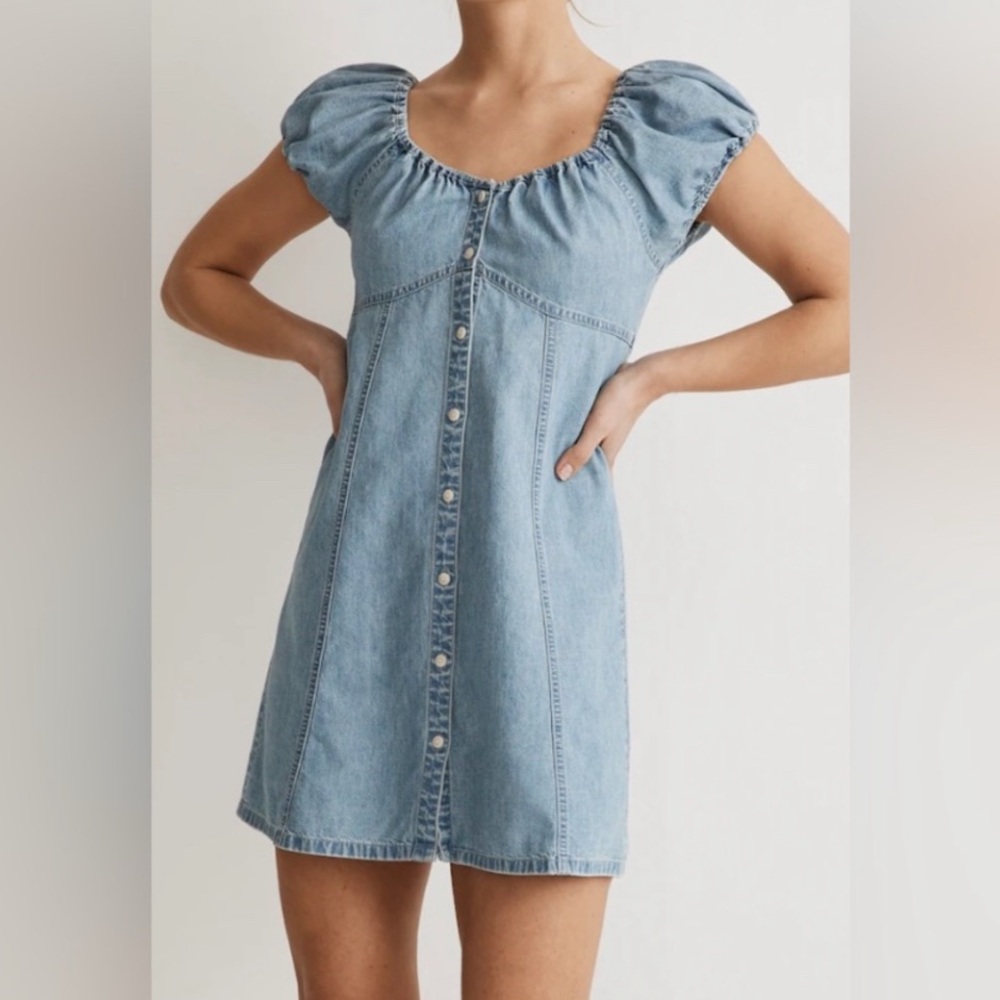 Madewell Margie dress light blue denim chambray baby doll US 8 vacation beach